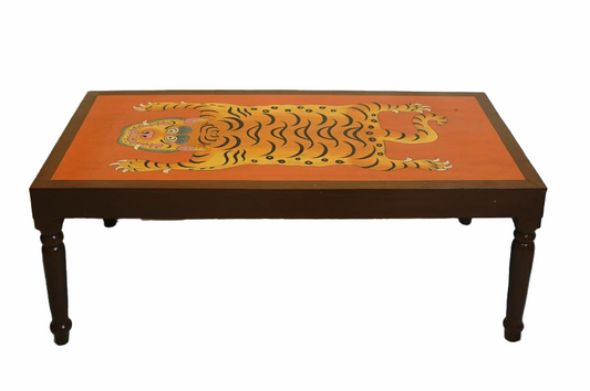 TIGER HAND PAINTED COFFEE TABLE - BROWN AND RUST