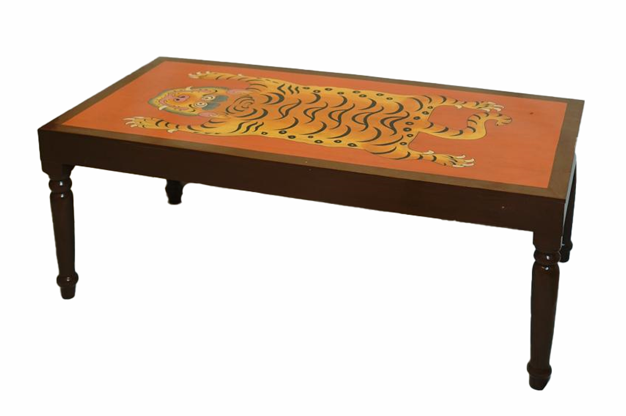 TIGER HAND PAINTED COFFEE TABLE - BROWN AND RUST