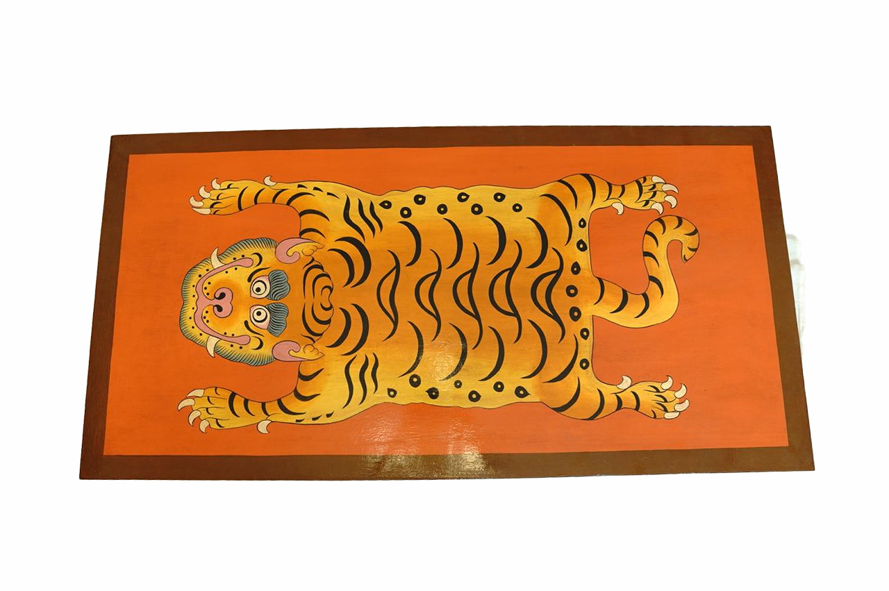 TIGER HAND PAINTED COFFEE TABLE - BROWN AND RUST