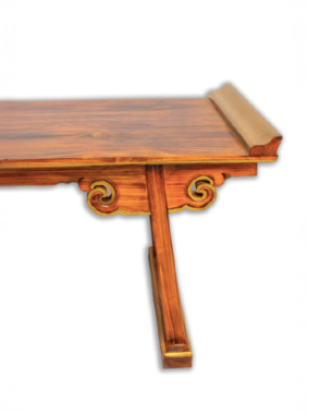 NATURAL BROWN LOW CONSOLE TABLE WITH CARVED CLOUDS