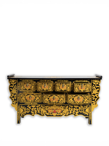 SONAM HANDMADE CONSOLE TABLE - BLACK WITH GOLD PAINTED LOTUS