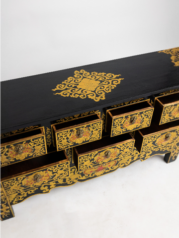 SONAM HANDMADE CONSOLE TABLE - BLACK WITH GOLD PAINTED LOTUS