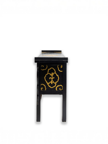 SONAM HANDMADE CONSOLE TABLE - BLACK WITH GOLD PAINTED LOTUS