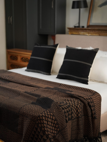 TRUFFLE HANDLOOMED THROW - BLACK AND COPPER GOLD