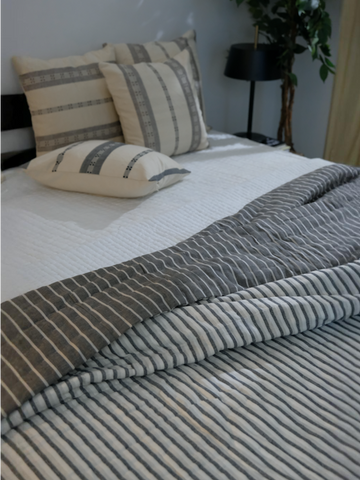 DHAARI REVERSIBLE QUILT - GREY WITH STRIPES