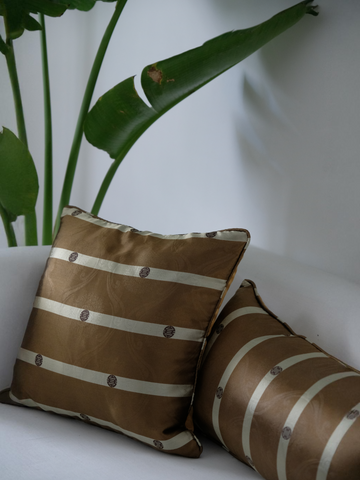 KIPU SILK CUSHION - MUSTARD BROWN