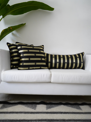 ZAYA SILK CUSHION - BLACK AND GOLD