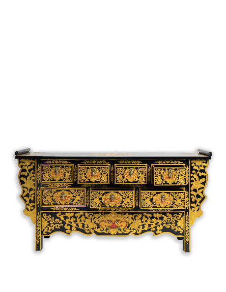 SONAM HANDMADE CONSOLE TABLE - BLACK WITH GOLD PAINTED LOTUS