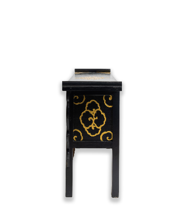 SONAM HANDMADE CONSOLE TABLE - BLACK WITH GOLD PAINTED LOTUS