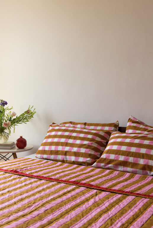 RANGEEN REVERSIBLE QUILT SET - PINK AND CARAMEL